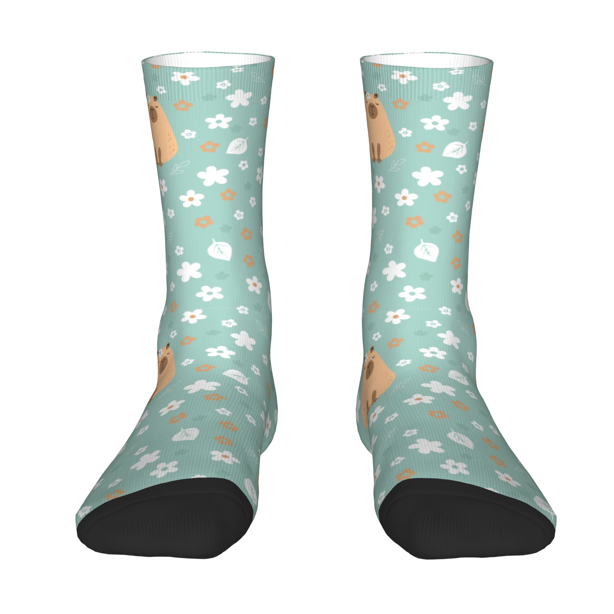 Dress Sock Men - ถุงเท้าลายคาปิบาร่าตลกพร้อมดอกไม้และชุดหนูตะเภา สำหรับผู้ชายและผู้หญิง ถุงเท้าแฟชั่นอุ่นสบายและแปลกใหม่