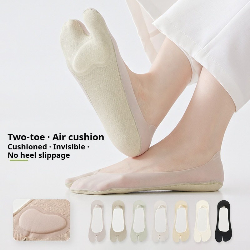 Toe Sock Split - ถุงเท้าผ้าไหมเย็นสำหรับผู้หญิง แบบแยกนิ้วเท้า ทรงเตี้ย ใส่สบาย ไม่ลื่น ไม่เห็นขอบ